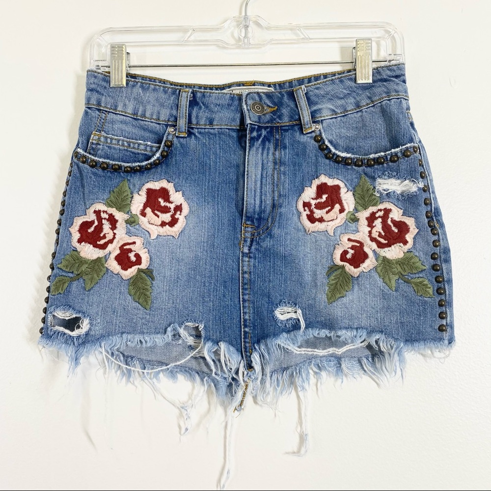 FREE PEOPLE Wild Rose Ember Embroidered Mini Skirt - Picture 2 of 9